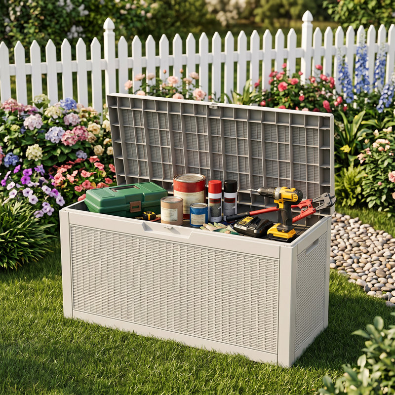Boîte de rangement pour terrasse 60 gallons, Boîte de rangement 60 gallons en résine grise