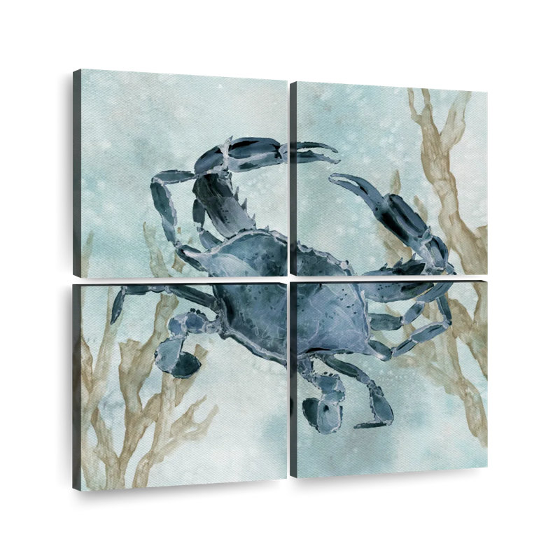 Ensemble de 4 pièces crabe bleu marine sur toile, H 18 po x l 18 po x P 1 po