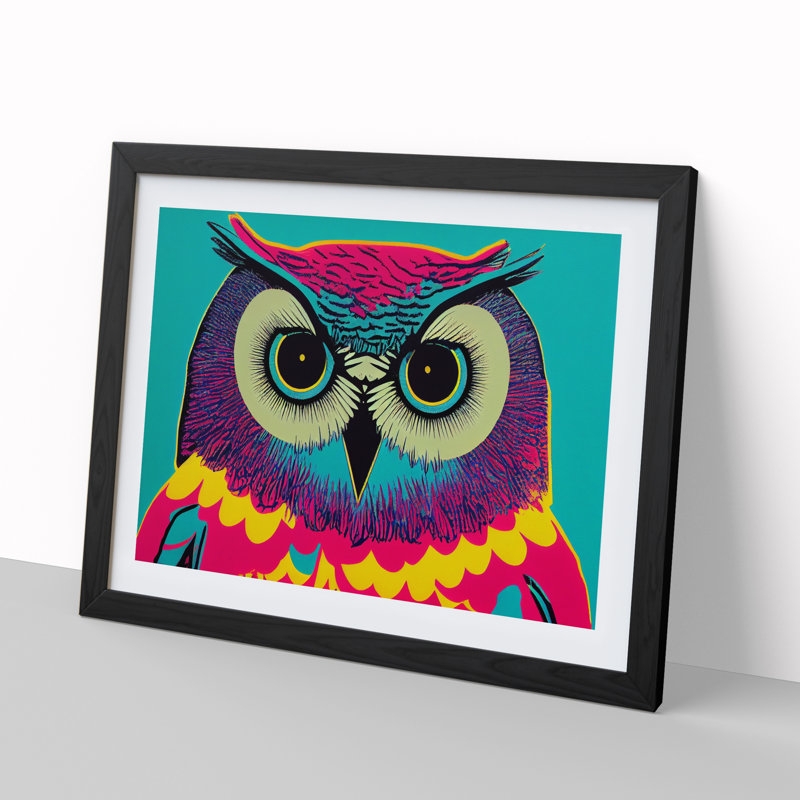 Colourful Owl Art Vol.3 - Print, 25cm H x 34cm W x 2cm D, Black Framed