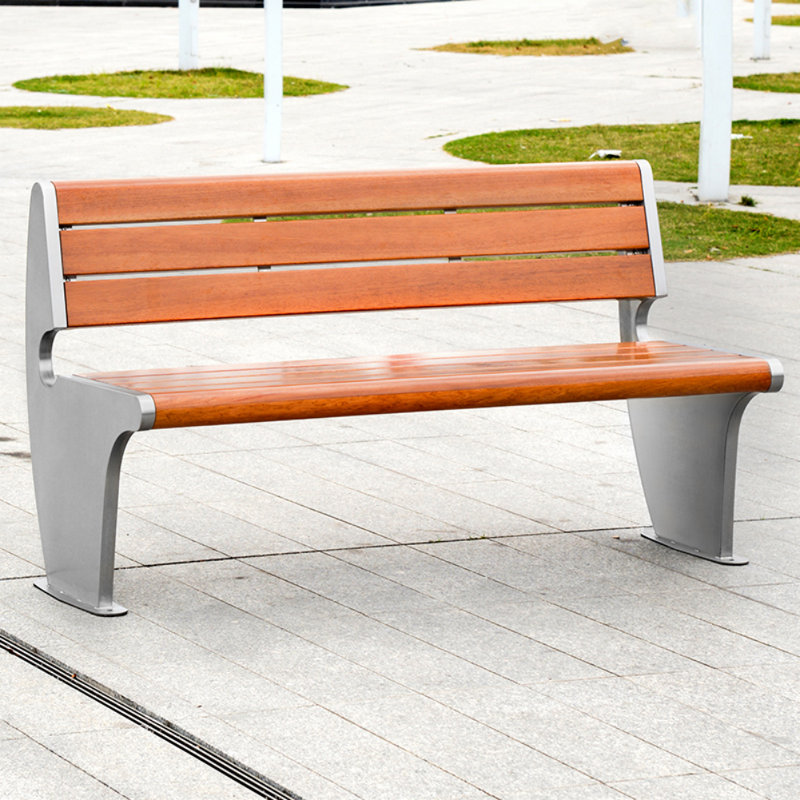 Modern Minimalist Outdoor Bench, Brown/Silver