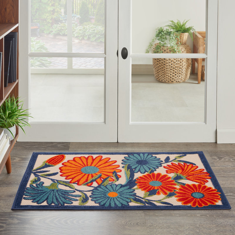 Tapis intérieur / extérieur multicolore à motif floral Alaris Aloha, Rectangle 2 pi 8 po x 4 pi