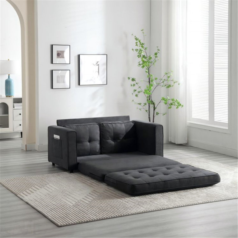Causeuse convertible moderne en velours, lit escamotable, compacte pour les petits espaces et les appartements, facile à assembler
