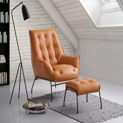 Fauteuil d'appoint et repose-pieds en cuir fleur