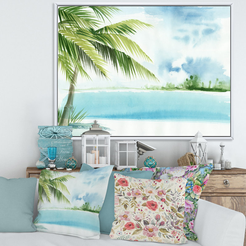 Palm Beach Resort At Dawn I - reproduction sur toile, H 16 po x l 32 po x p 1 po, Toile blanche encadrée