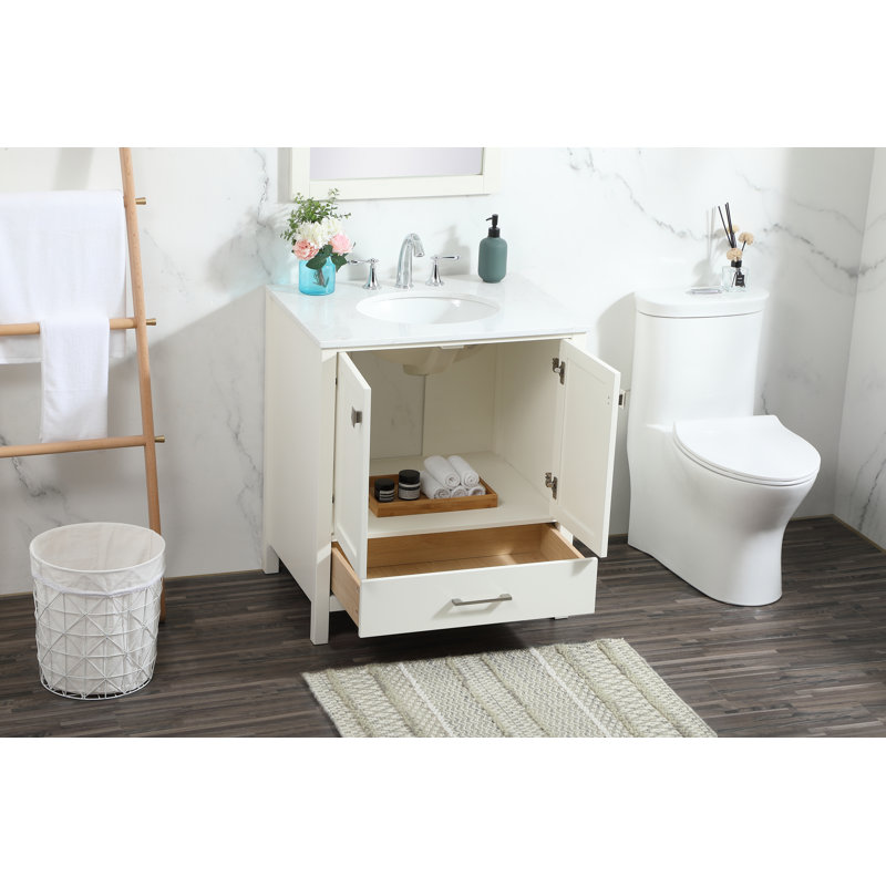 Irene 30'' Single Bathroom Vanity with Engineered Marble Top, White