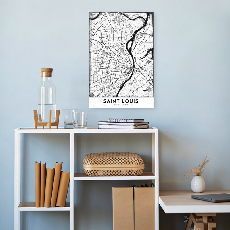 Saint Louis City Map Abstract Contemporary Architecture City Wall Art Print 1 Piece Wrapped Canvas Wall Art