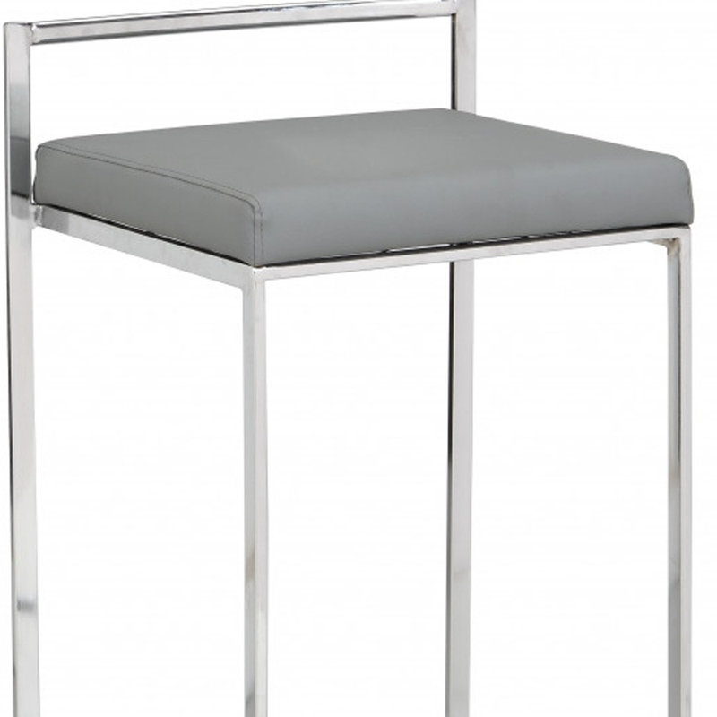 Chaise de bar 35 po en similicuir et acier à dossier bas avec repose-pieds, Gris, Très grand siège d'une hauteur de 34,75 po