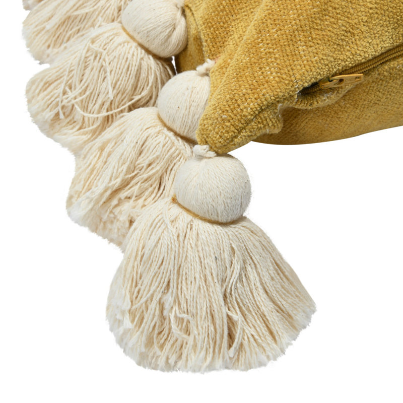 Mustard Cotton Chenille Square Throw Pillow with Tassels