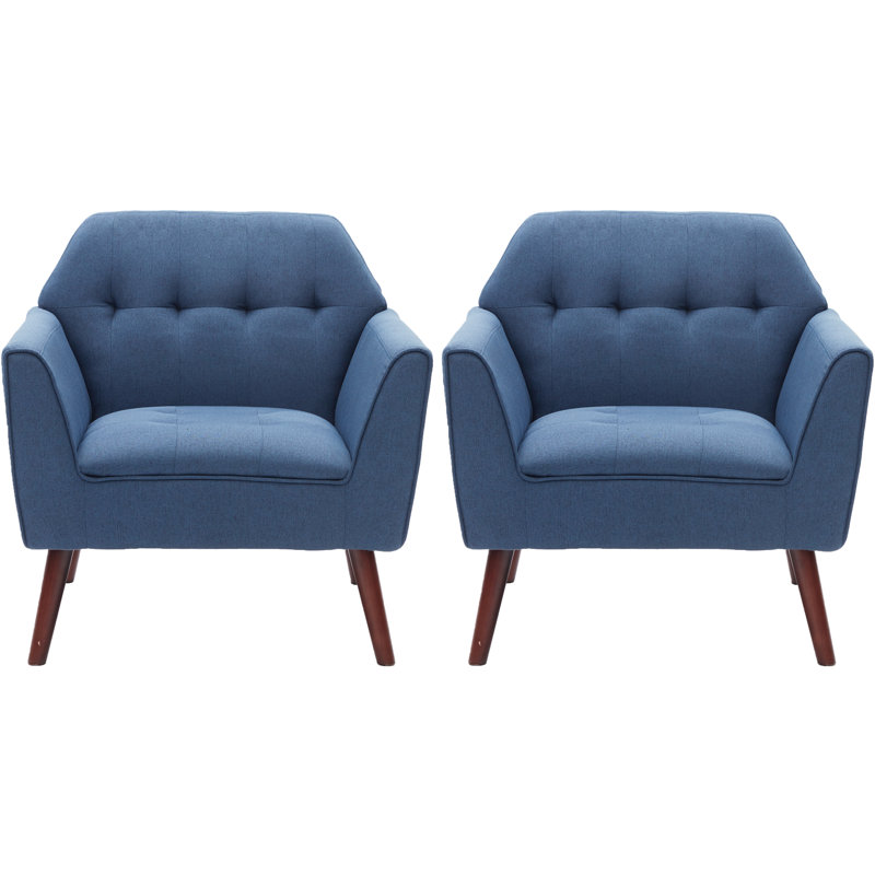 Fauteuil rembourré en lin 30,3 po Kristiona, Mélange de lin bleu
