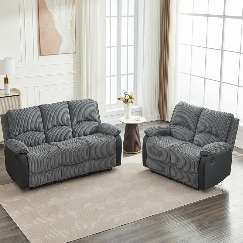 Reclining Sofa Sectional Recliner Plush Corduroy Couches Set Sofa, Power - Push Button