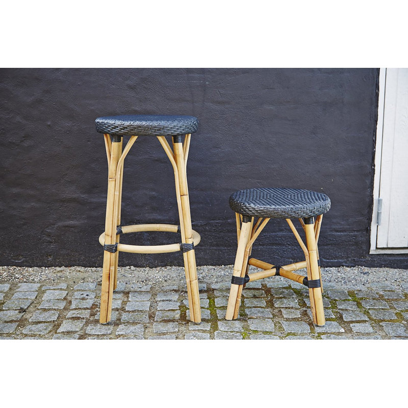Jordyn Simone Rattan Bistro Stool, Black with Black Dots