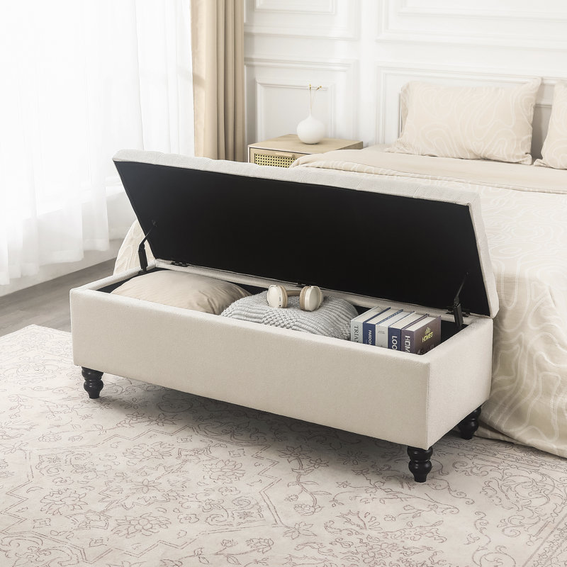 49-Inch Storage Ottoman Bench, Beige