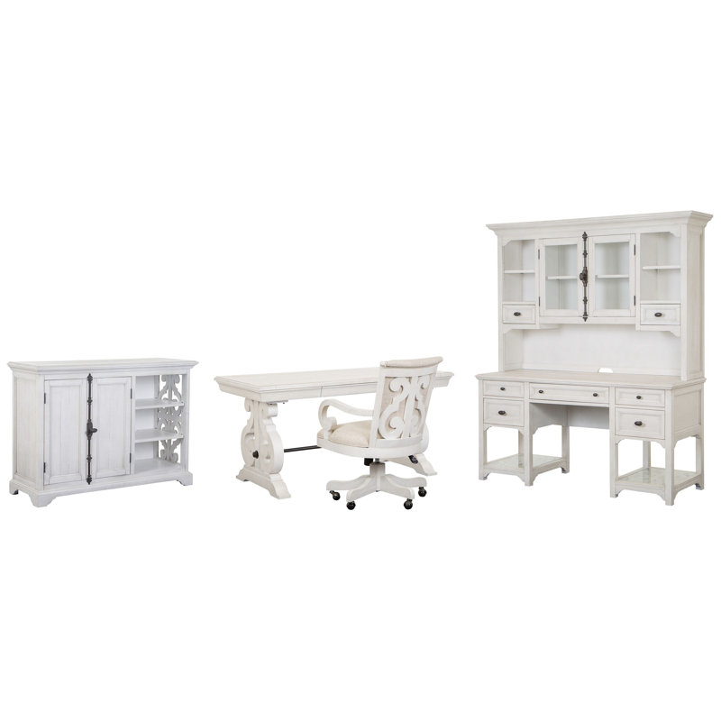 Writing Desk With Chair Printer Stand Credenza And Hutch, 4 Pieces: Desk, Chair, Storage Cabinets, Credenza