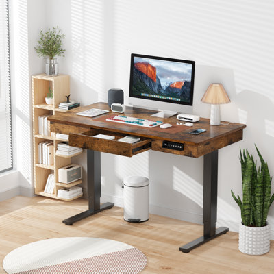 Electric Standing Desk, 48 X 24 In Height Adjustable Desk With Drawer & Wireless Charging, Memory Study Computer Home Office Desks