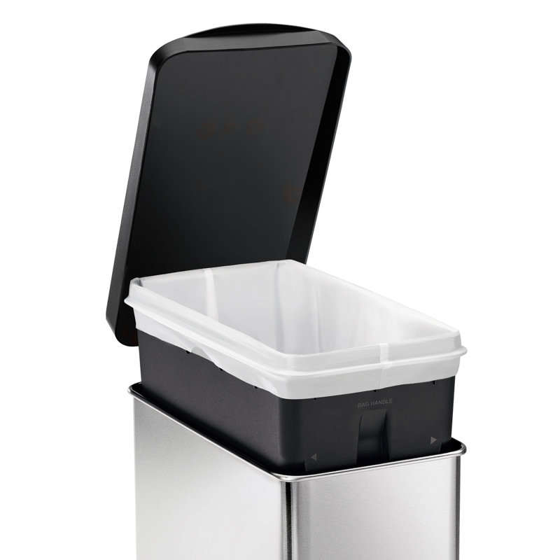 Simplehuman 10L Profile Pedal Bin, Plastic Lid, Brushed Stainless Steel and Black