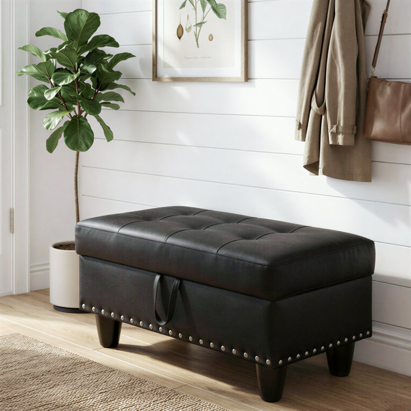 Banc repose-pieds rectangulaire avec couvercle à charnière, repose-pieds en similicuir pour le salon, la chambre à coucher, le vestibule, 28,5 po x 19 po x 17,5 po