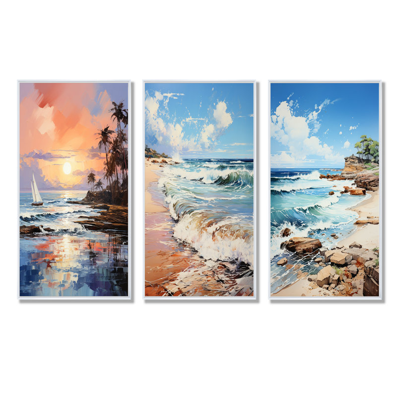 Plage, bord de mer, nostalgie, Cadre flottant blanc, H 40 po x l 60 po