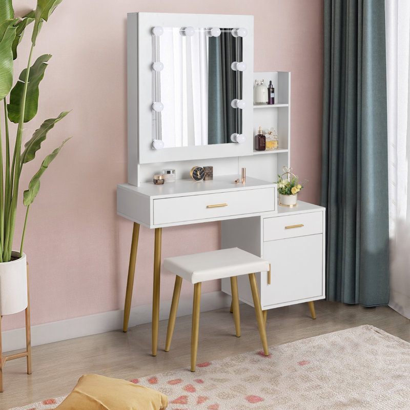 Meuble-lavabo, Blanc / or