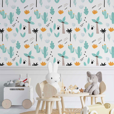 Rouleau de papier peint adhésif 8,5 pi x 24 po Rayon Child Like Cactus Raymer