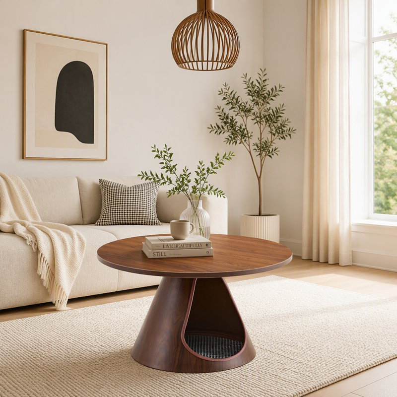 Ensemble de 2 tables basses gigognes rondes avec niche intégrée pour chat