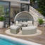 Ensemble de canapé modulaire d'extérieur rond en rotin à deux tons avec auvent rétractable-873174952