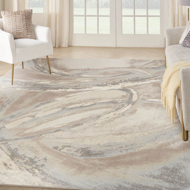 Cianne Abstract Machine Woven Polypropylene/Polyester Area Rug in Beige, Rectangle 10' x 14'