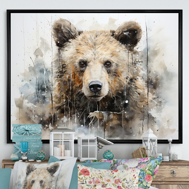 Ours en portrait - Minimalisme, impressions encadrées, Cadre flottant noir, H 30 po x l 40 po x P 1,5 po