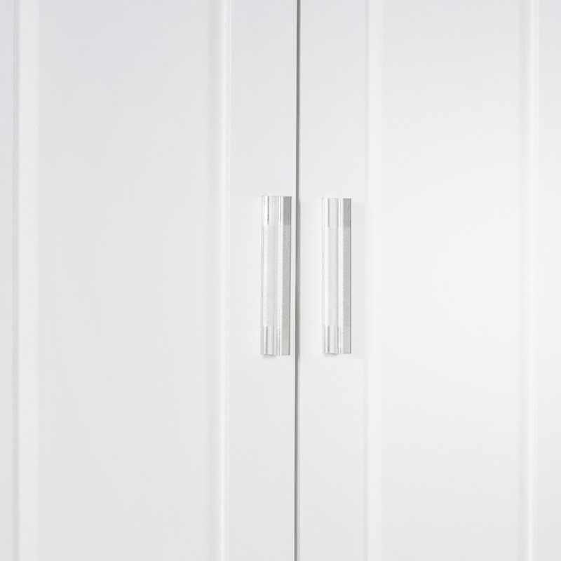 Grande armoire de salle de bain avec panier à linge, Blanc / Blanc