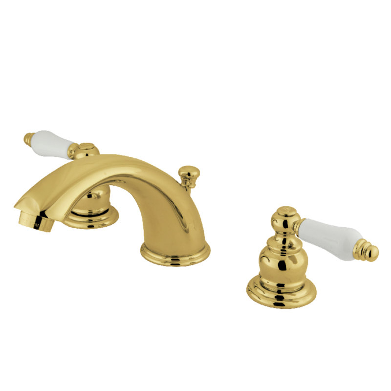 Kingston Brass Victorian Two-Handle 3-Hole Deck Mount Widespread Bathroom Faucet with Brass Pop-Up Drain