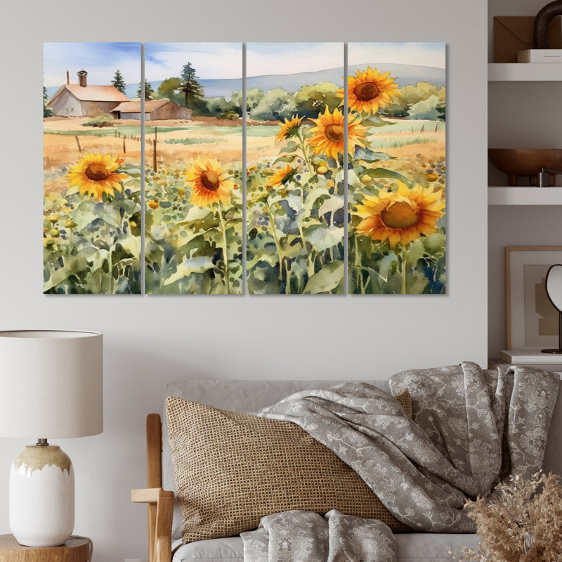 Tournesol doré à la ferme IV - ensemble de reproductions d'art murales florales en métal