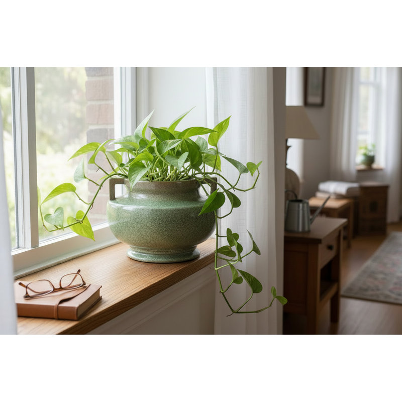 Green Speckled Ceramic Jardinière Planter