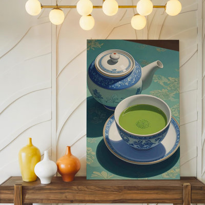 Canvas Traditional Tea Set Canvasgreen Matcha In Ceramic Teapot And Cup Wall Art Ready To Hang Gallery Wrapped Home Decor Modern Design
