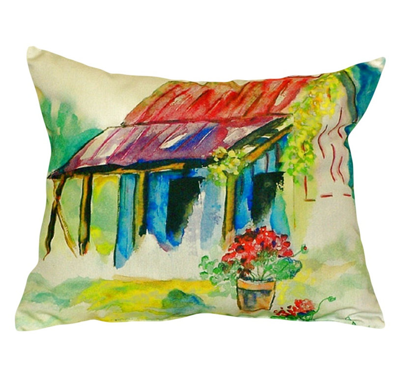 Barn And Geranium Outdoor Reversible Throw Pillow