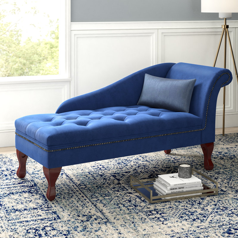 Elyzza Upholstered Chaise Lounge, Blue Microfiber