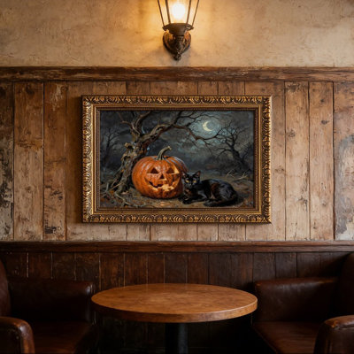 Citrouille d'Halloween (1) Cadre mural vintage orné – Cadre doré décoratif pour art.