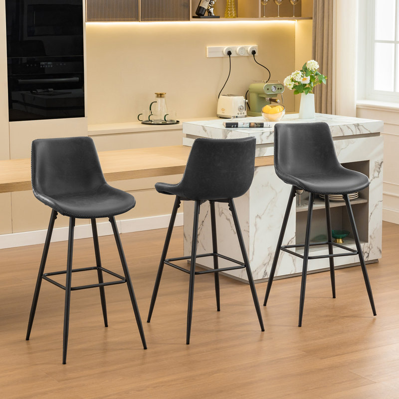 Tabouret de comptoir moderne en similicuir, Gris Heather, Tabouret de bar (siège d'une hauteur de 28 po), 3