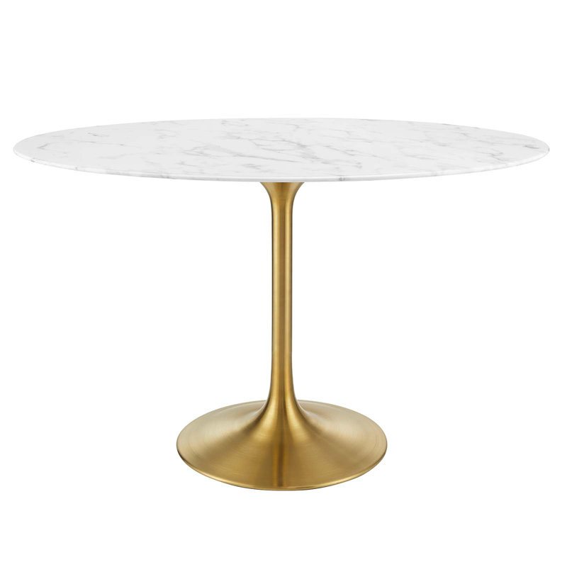 Mid-Century Modern 48" Oval Marble Top Dining Table in Gold
