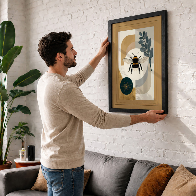Spider in Geometry Mid-Century - Framed Print, A4 - 29.7 x 21.0 cm, Oak