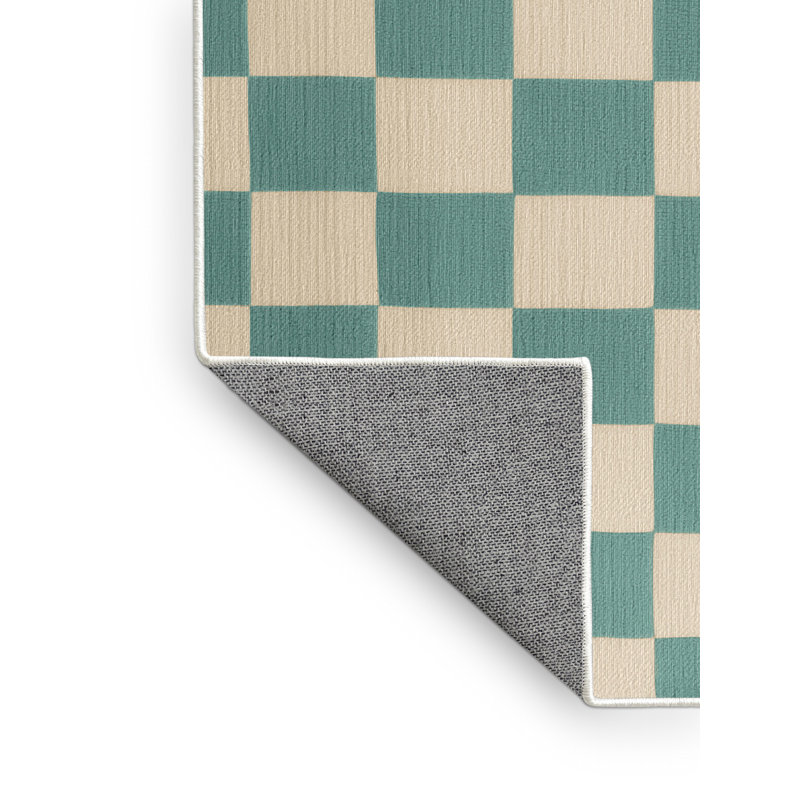 Tapis beige à carreaux lavable à la machine, Rond 8 pi