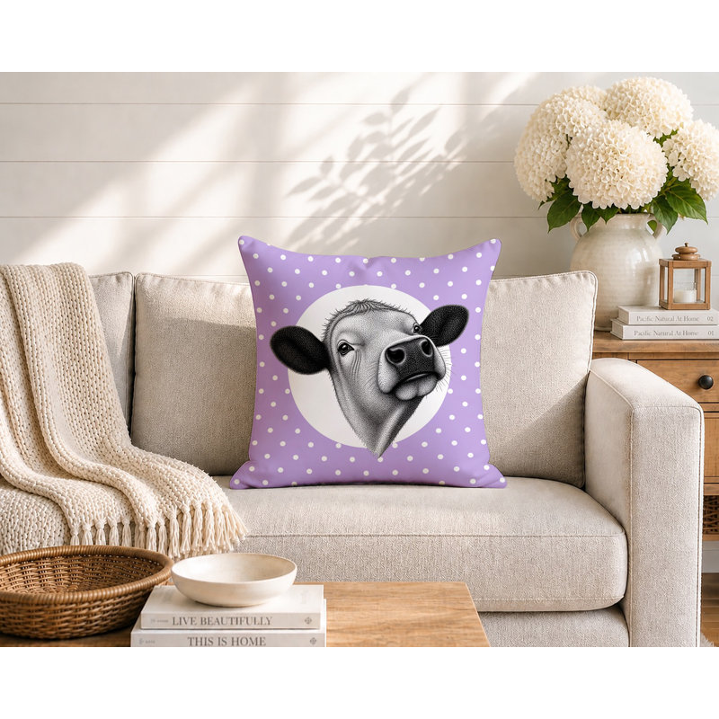 Coussin réversible intérieur / extérieur Cow, 16 x 16, Lavande