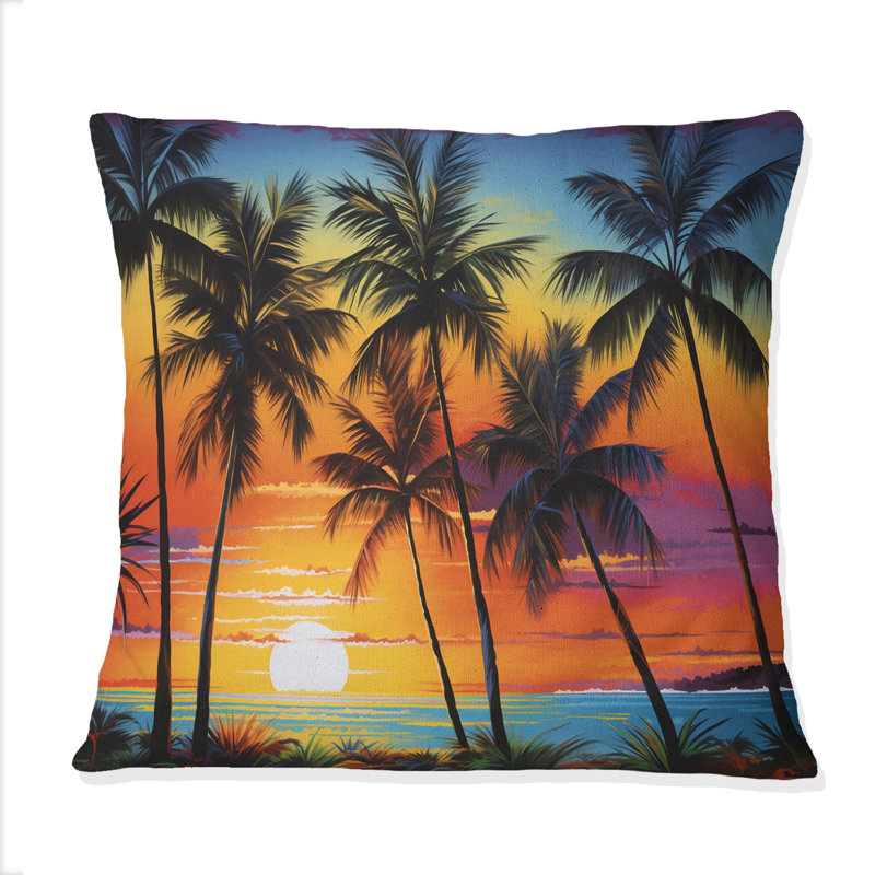 Colourful Bold Palm Trees Landscape IV - Palms & Palm Trees Printed Throw Pillow