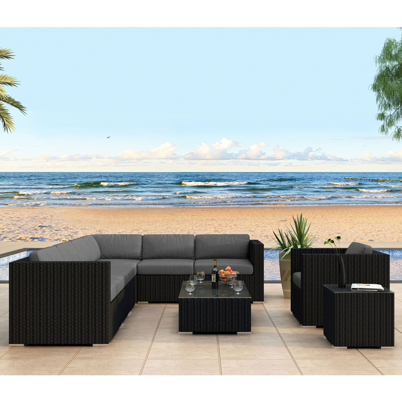 Urbana Outdoor 9 - Piece Conversation Set, Spectrum Peacock Sunbrella® Plainweave