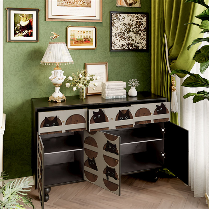 Armoire d'appoint et buffet Abstraction, Noir / multicolore