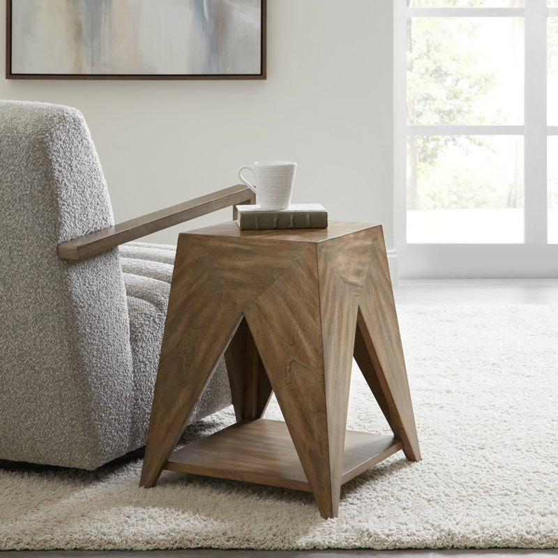 Honey Brown Geometric Square Wood Accent Table