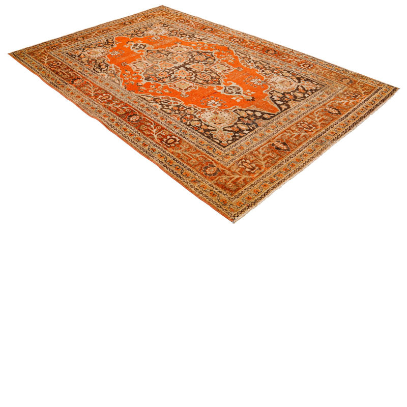 Vintage Handmade 5X7 Orange And Brown Anatolian Turkish Traditional Distressed Area Rug
