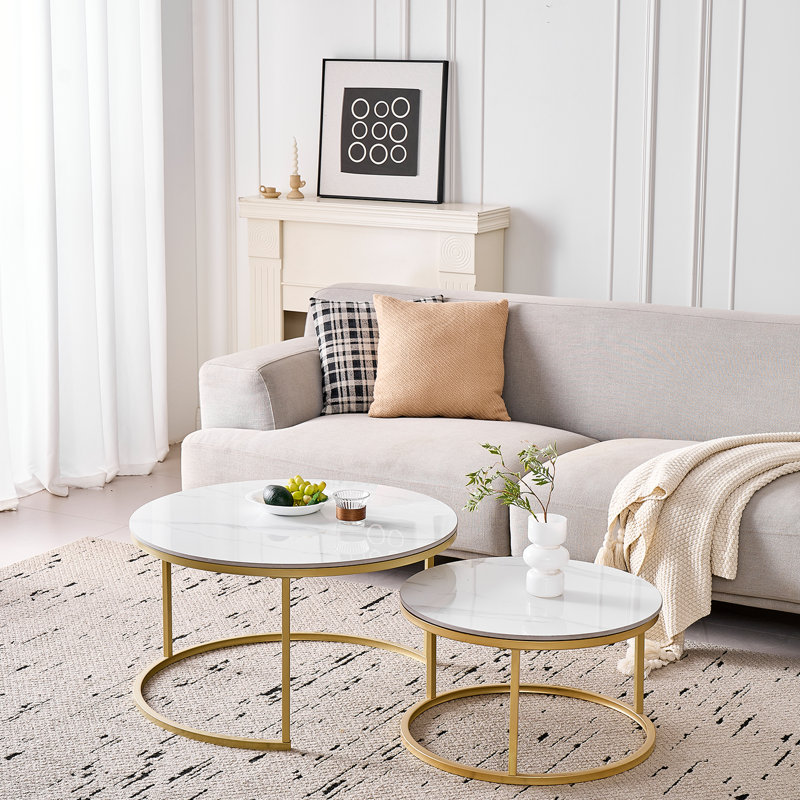 Coffee Table, 45cm H x 70cm L x 70cm W, White, Gold