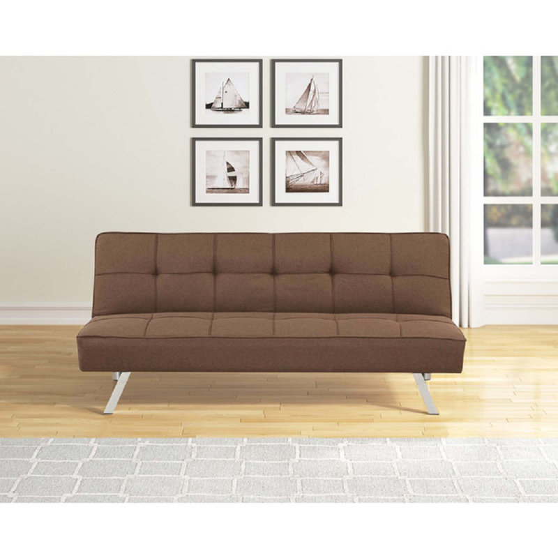 Canapé-lit futon contemporain en lin capitonné avec pieds en métal