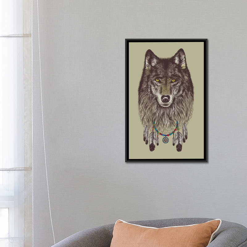 « loup rêves », impression sur toile, H 60 po x l 40po x P 1,5 po, Toile avec cadre noir, Pas de tapis