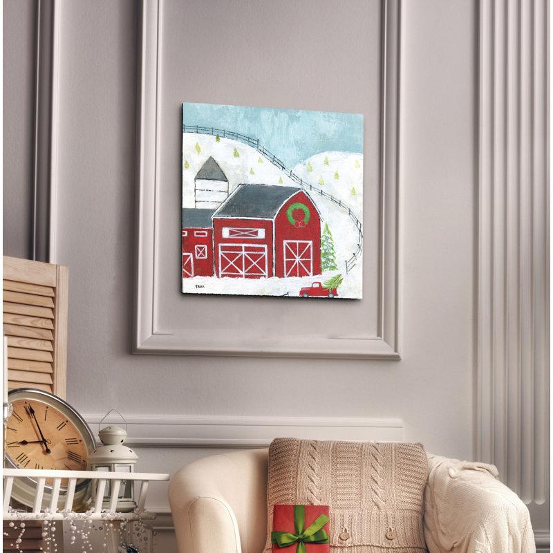 « christmas grange », peinture, H 24 po x l 24 po x P 1,5 po, Toile tendue