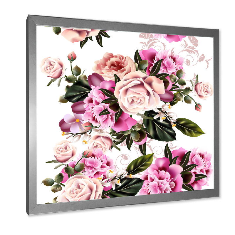 Fleurs de pivoines rétro - reproduction sur toile, Toile avec cadre argenté, H 30 po x l 30 po x 1,5 po